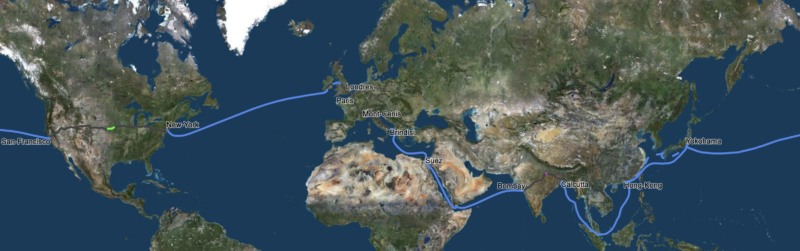 Carte du voyage de Phileas Fogg autour du monde